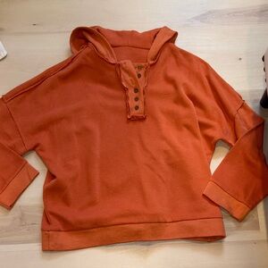 Casual Button-Up Hoodie in Rich Rust
